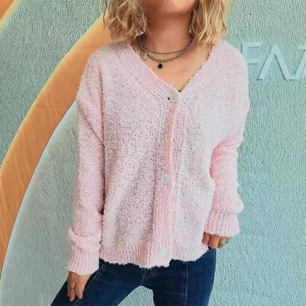 Damen kuschelige Strickjacke mit Knopfdetails und lässigem Schnitt R&B