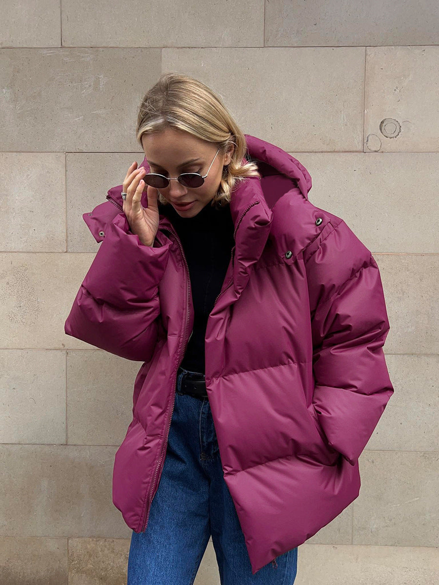 Damen sportliche Daunenjacke mit hohem Kragen und voluminösem Schnitt R&B