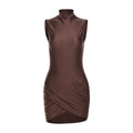 Damen figurbetontes Minikleid mit hochgeschlossenem Kragen und zeitlosem Drapierungsdesign R&B