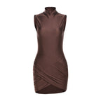 Damen figurbetontes Minikleid mit hochgeschlossenem Kragen und zeitlosem Drapierungsdesign R&B