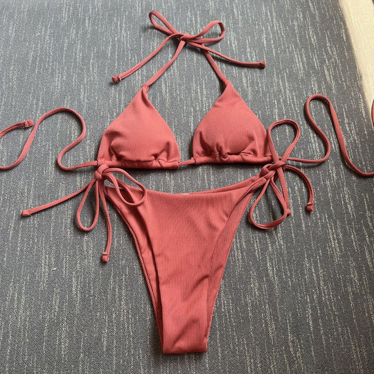 Damen Triangel-Bikini mit verstellbaren Bändern und raffinierten Schnürdetails R&B