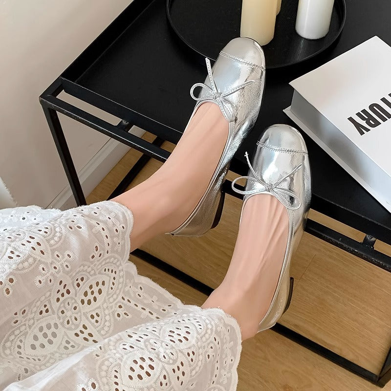 Damen Ballerinas aus hochwertigem metallic Leder mit elegantem Schleifenakzent R&B