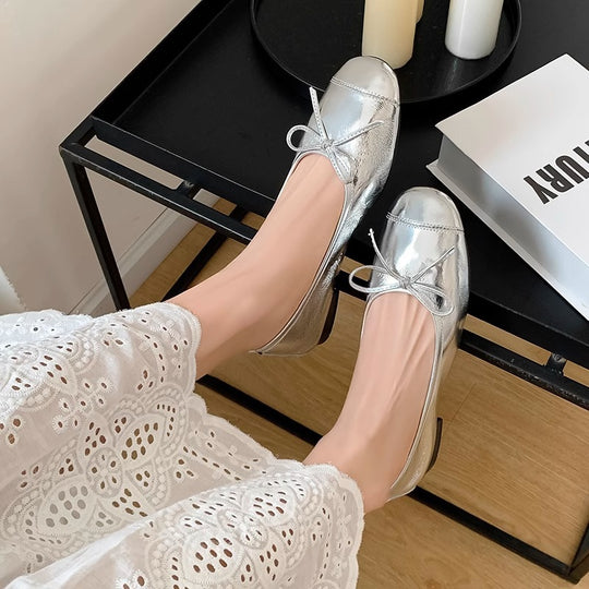 Damen Ballerinas aus hochwertigem metallic Leder mit elegantem Schleifenakzent R&B