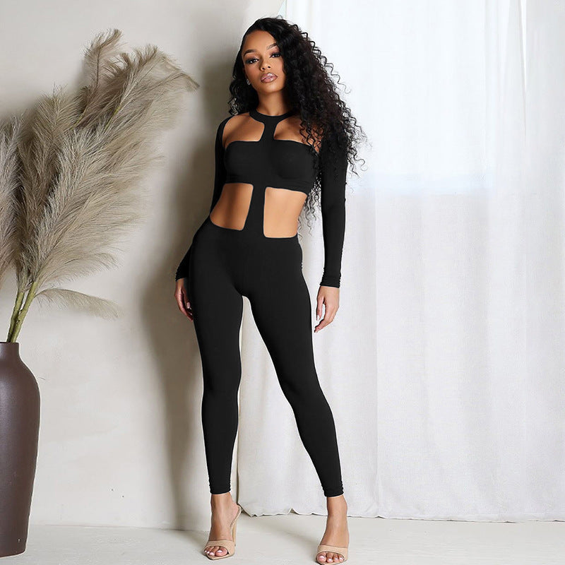 Damen Figurbetonter Einteiler mit Cut-Out-Details und langem Arm R&B