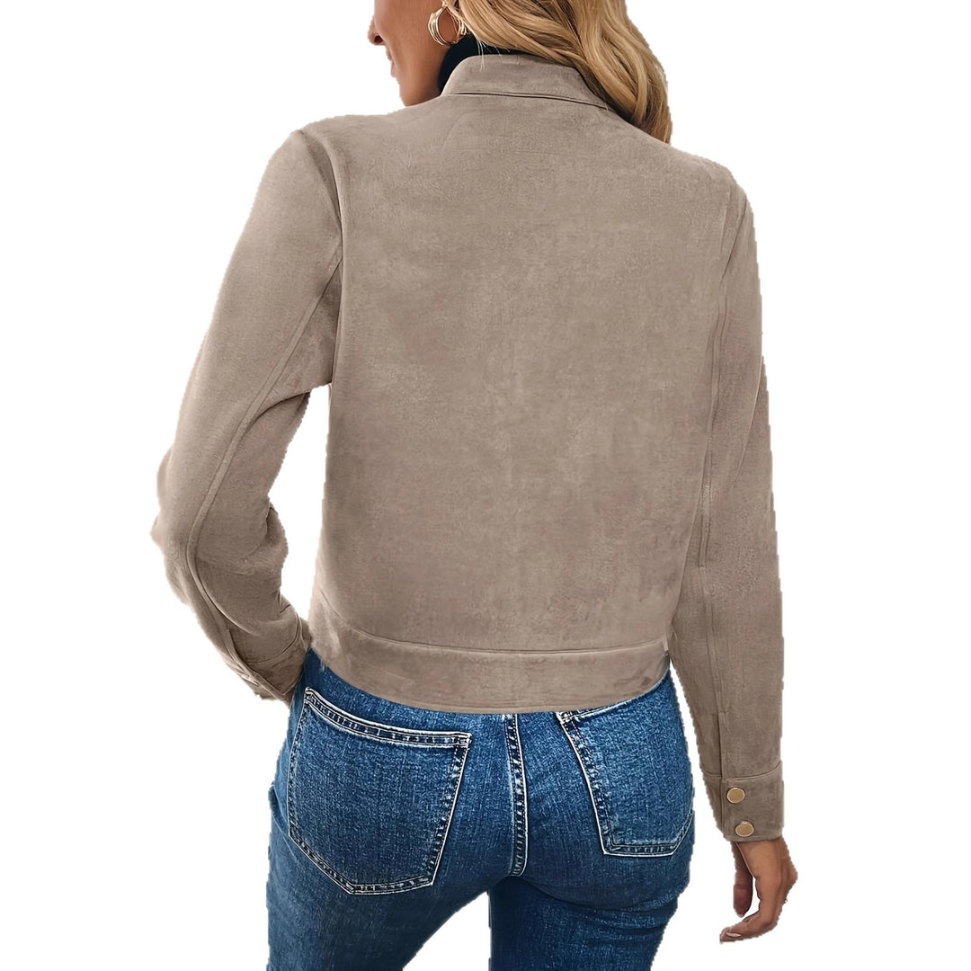 Damen modische Kurzjacke aus hochwertigem Kunstleder mit praktischen Taschen R&B