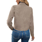Damen modische Kurzjacke aus hochwertigem Kunstleder mit praktischen Taschen R&B