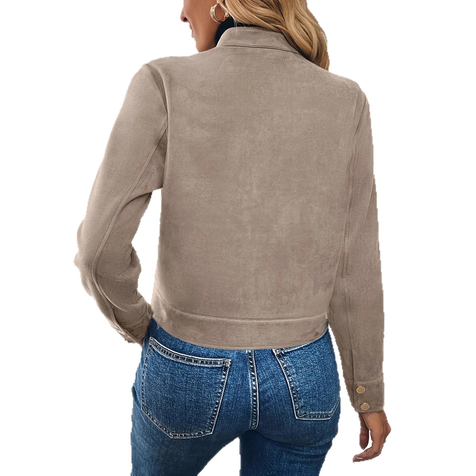 Damen modische Kurzjacke aus hochwertigem Kunstleder mit praktischen Taschen R&B