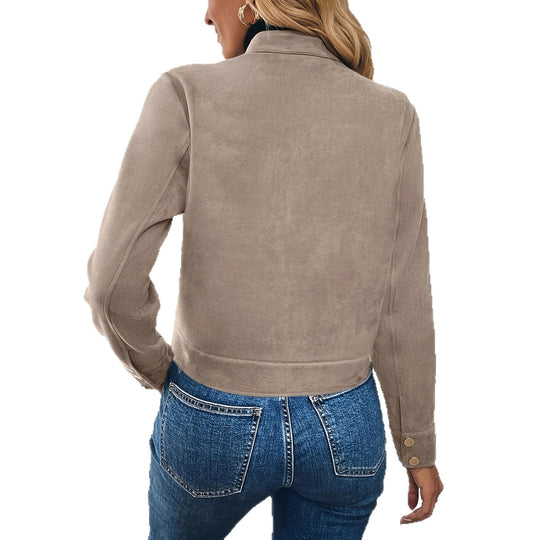 Damen modische Kurzjacke aus hochwertigem Kunstleder mit praktischen Taschen R&B