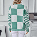 Damen modischer Pullover mit Karomuster und lässigem Schnitt