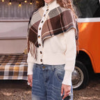 Damen eleganter Cardigan mit Fransen und dekorativen Knöpfen R&B