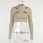 Damen trendiges Oberteil mit Cut-Outs und hohem Kragen R&B