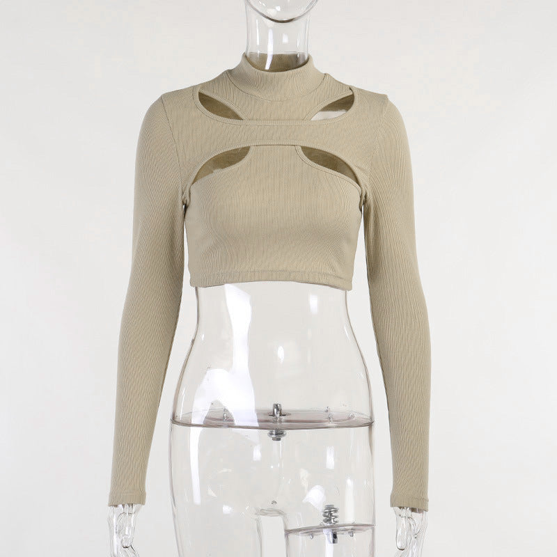 Damen trendiges Oberteil mit Cut-Outs und hohem Kragen R&B