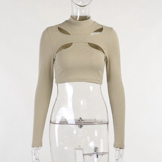 Damen trendiges Oberteil mit Cut-Outs und hohem Kragen R&B