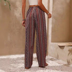 Damen weite Palazzo-Hose mit buntem Ethno-Design und elastischem Bund R&B