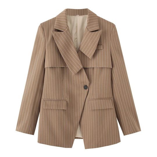 Damen gestreifte Blazerjacke mit elegantem Kragen und praktischen Taschen R&B