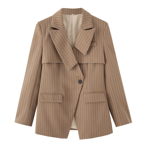 Damen gestreifte Blazerjacke mit elegantem Kragen und praktischen Taschen R&B