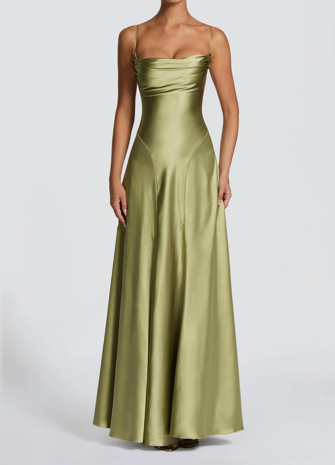 Damen Elegantes Maxi-Kleid mit fließendem Satin und verführerischem Spaghettiträger R&B