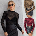 Damen Spitzen Langarmshirt mit Netzstruktur und Spinnenmuster R&B