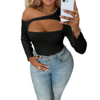 Damen Body mit asymmetrischem Cut-Out und langen Ärmeln R&B