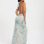Damen Maxi-Kleid mit raffinierten Drapierungen und dekorativer Satineinfassung R&B