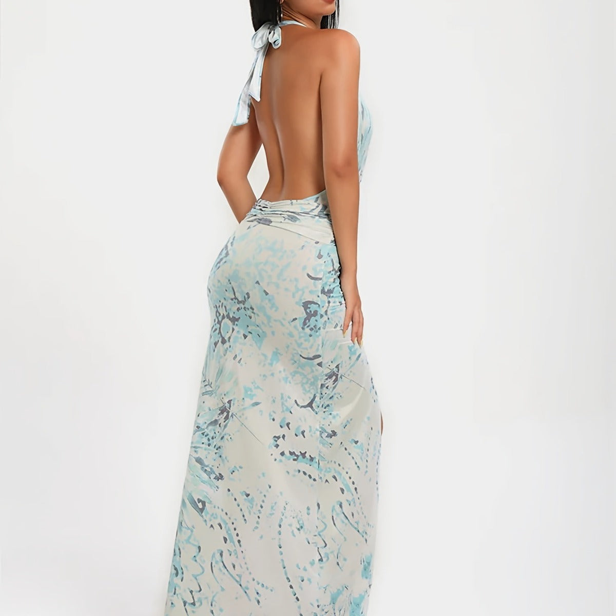 Damen Maxi-Kleid mit raffinierten Drapierungen und dekorativer Satineinfassung R&B