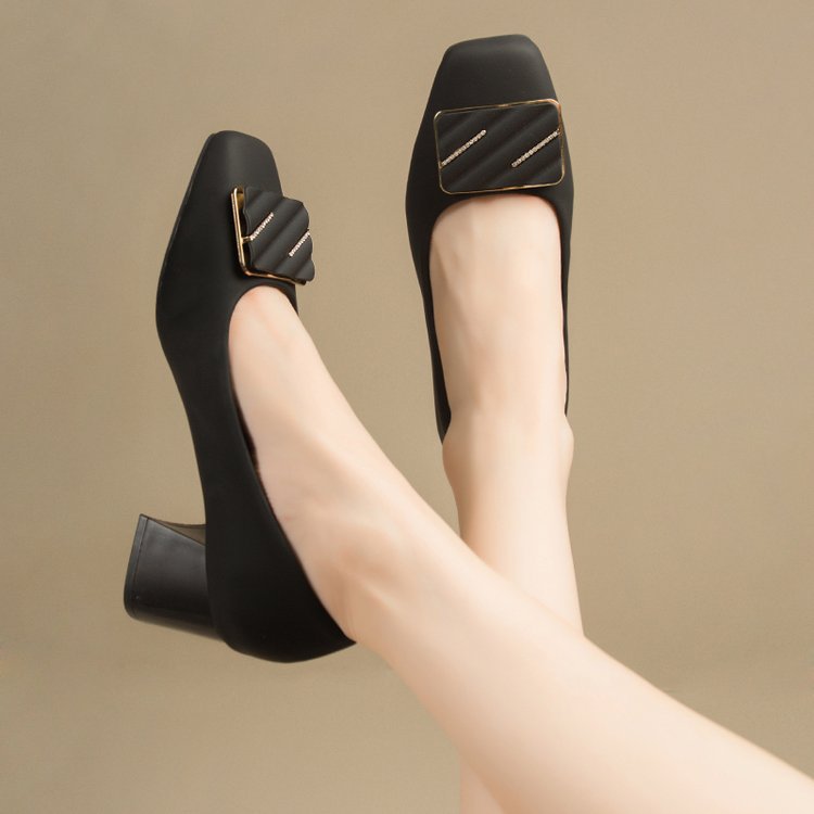 Damen elegante Pumps mit quadratischer Spitze und modischer Schnalle R&B