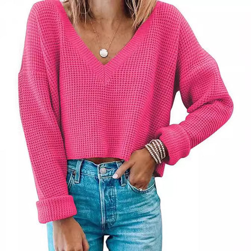 Damen modischer V-Ausschnitt Pullover im Waffelstrick R&B