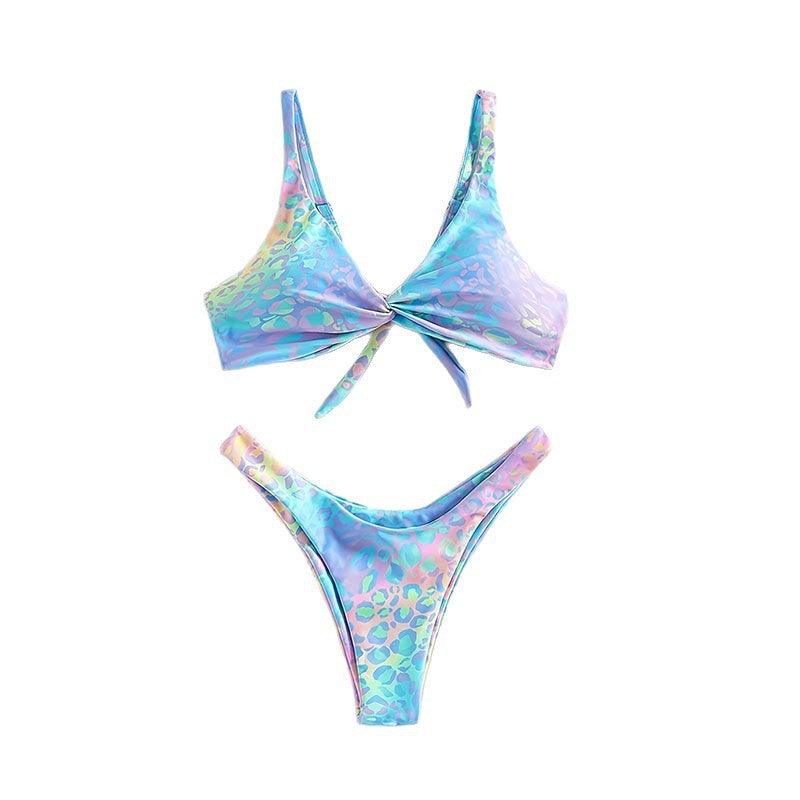 Damen Triangel-Bikini mit elastischem Riemen und verspieltem Knoten R&B