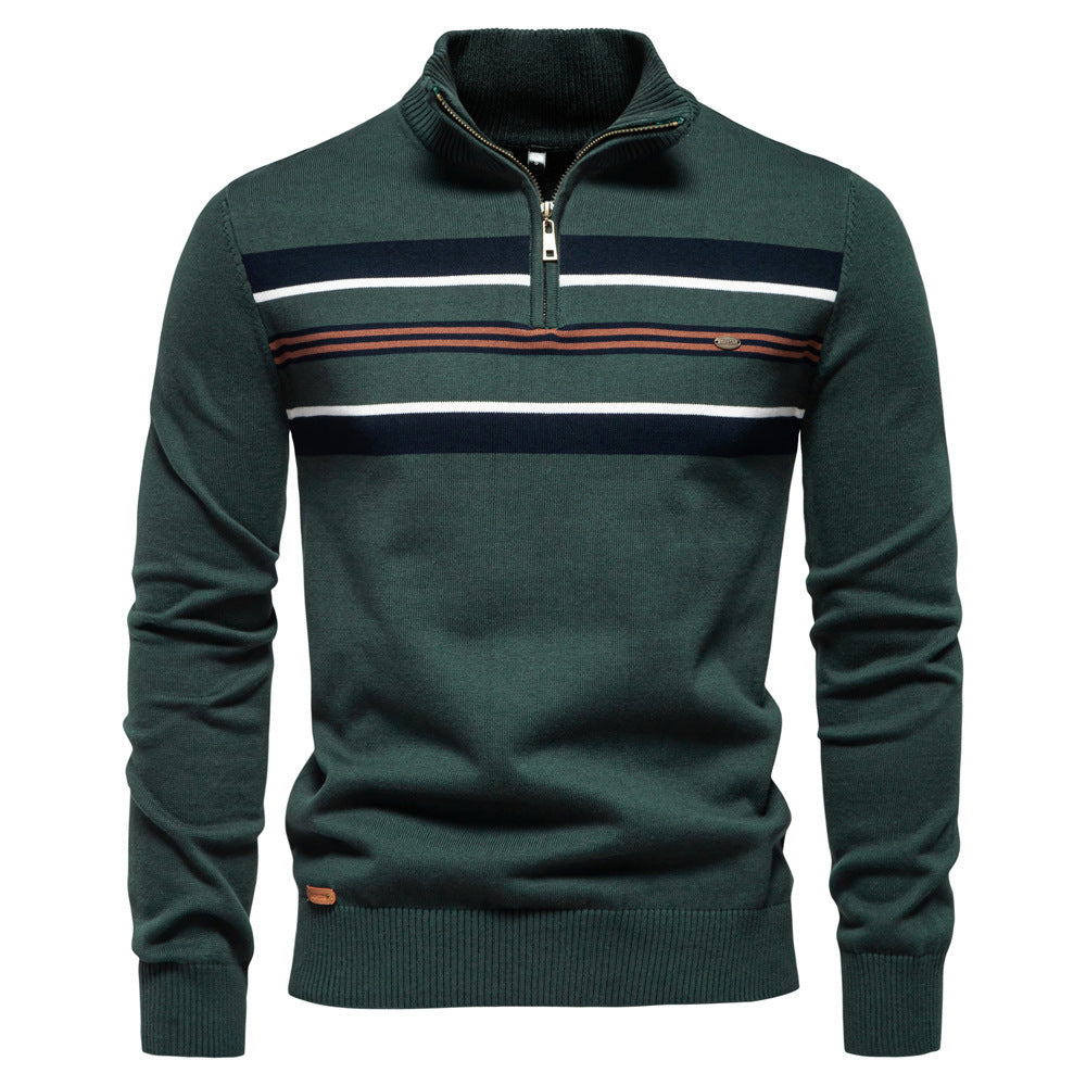 Herren Strickpullover mit halbem Reißverschluss und modischen Streifen
