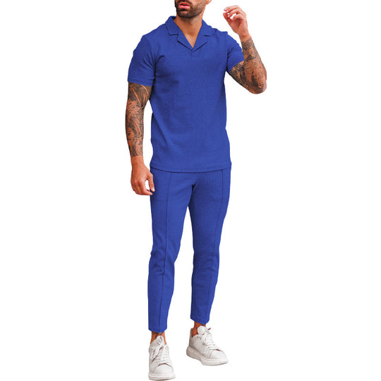 Herren modernes Freizeit-Set mit poloähnlichem Oberteil und schmal geschnittenen Hosen R&B