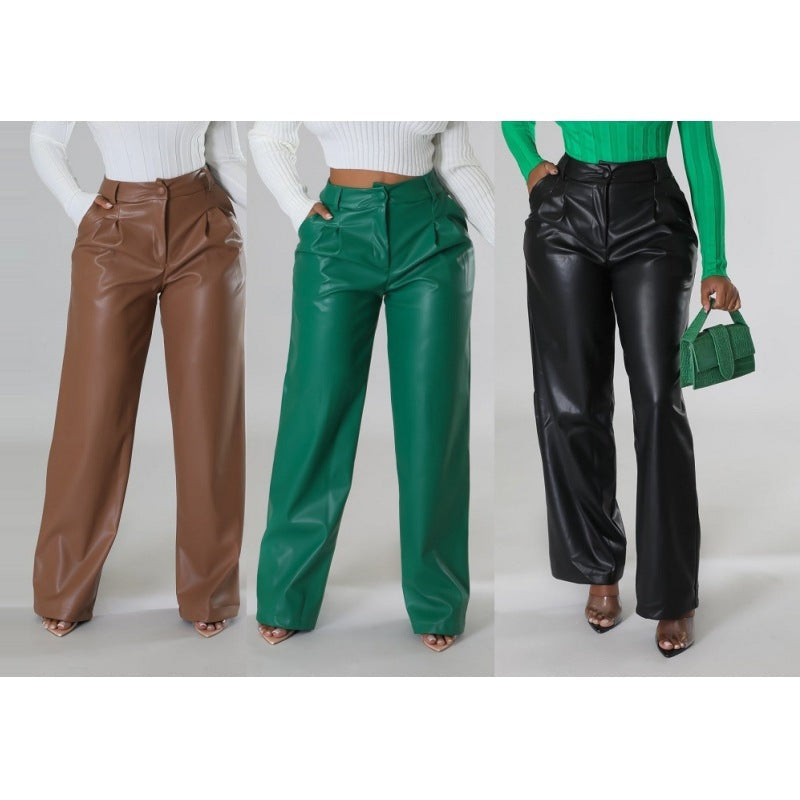 Damen Elegante und stilvolle Kunstlederhose R&B