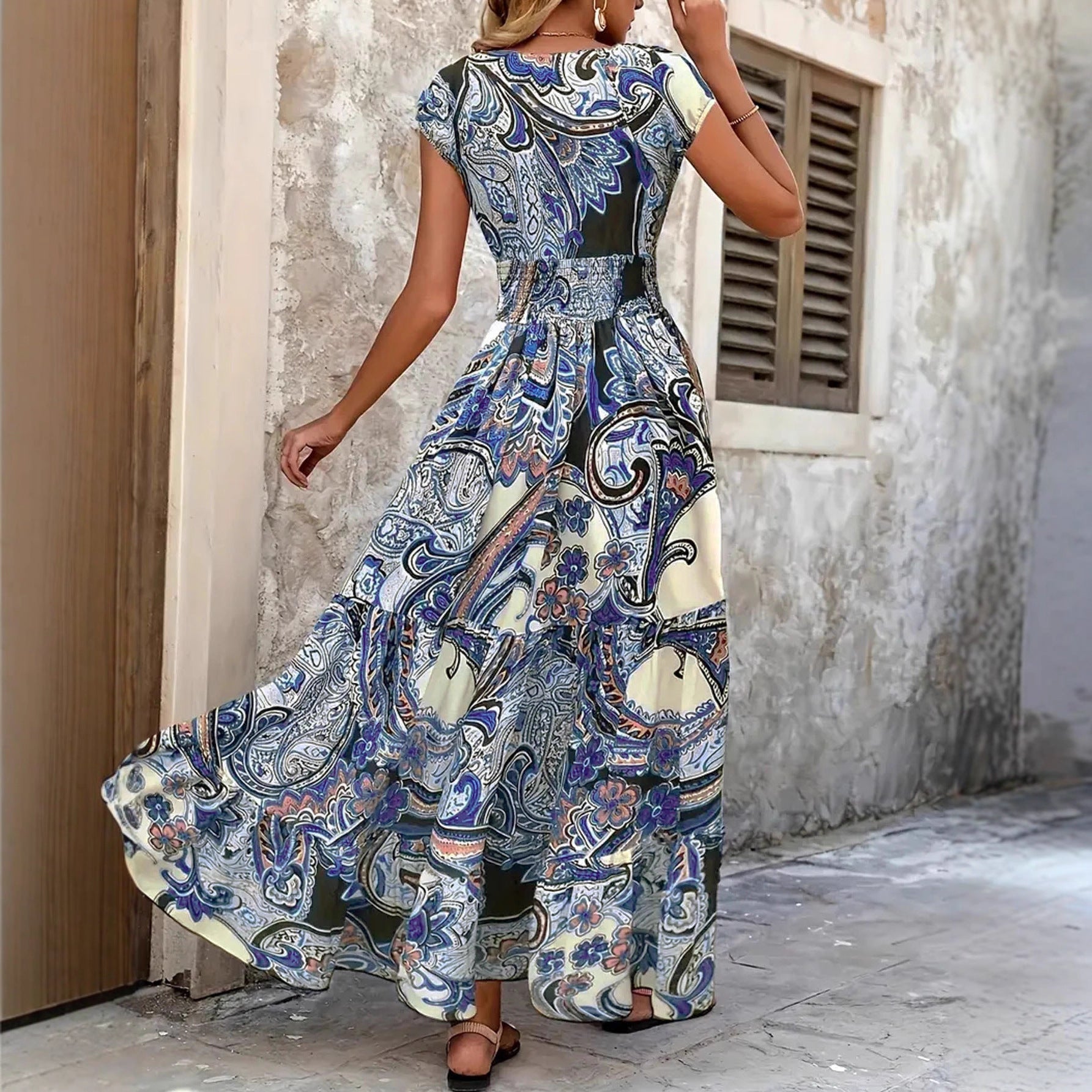 Damen Maxi-Kleid mit floralem Paisley-Muster und schmeichelndem Schnitt R&B