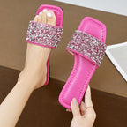 Damen Glamouröse Slide-Sandalen mit glitzerndem Riemen und komfortablem Fußbett R&B