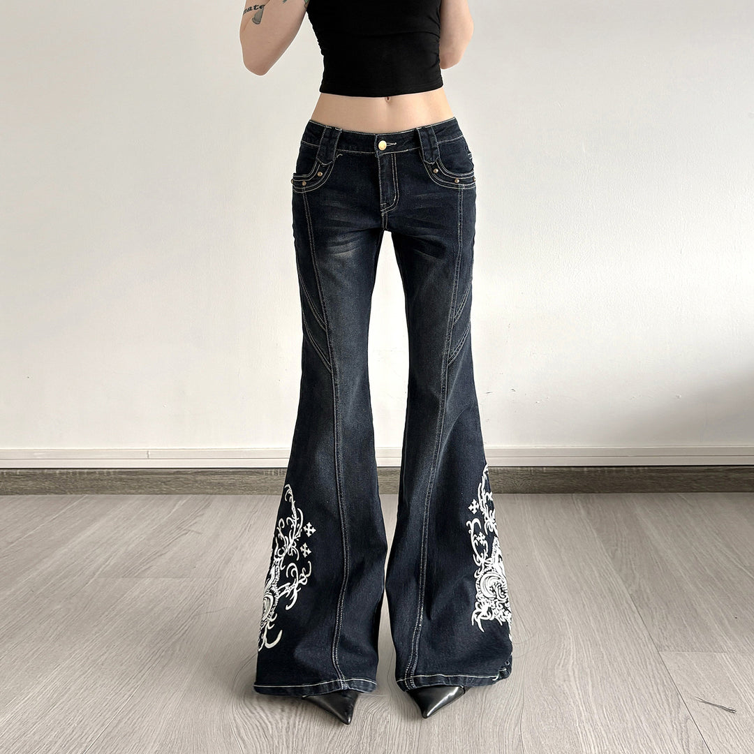 Damen Bootcut-Jeans mit kunstvollen Stickdetails R&B