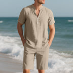 Herren lässiges Freizeit-Set aus atmungsaktivem Baumwollmix mit eleganter Knopfleiste R&B