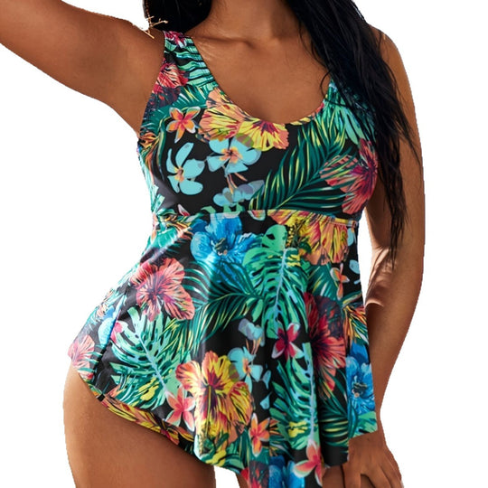 Damen Tankini mit floralem Design und asymmetrischem Schnitt R&B
