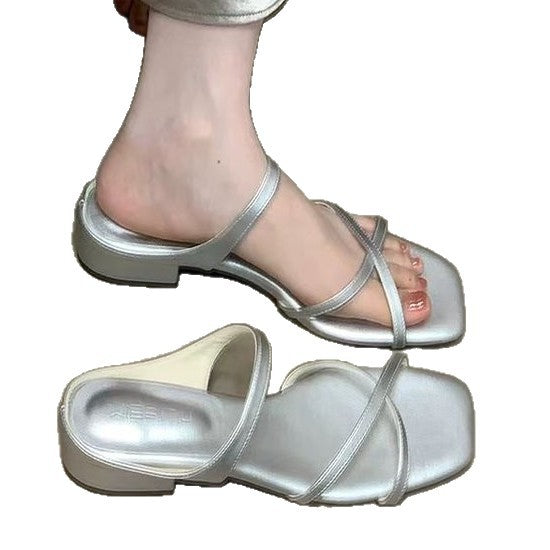 Damen elegante Flachsandalen mit geschmackvollem Kreuzriemen und bequemer Sohle R&B
