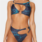 Damen Bikini mit modischen Cut-Outs und goldenen Ringdetails R&B