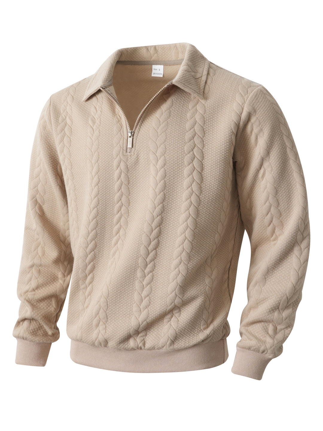 Herren nan Halbzip-Pullover mit Kentkragen, Zopfstrickstruktur und geripptem Saum R&B