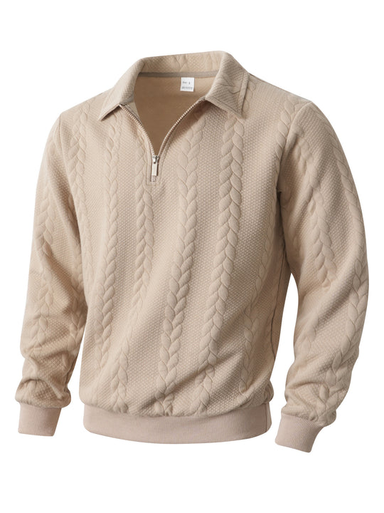 Herren nan Halbzip-Pullover mit Kentkragen, Zopfstrickstruktur und geripptem Saum R&B