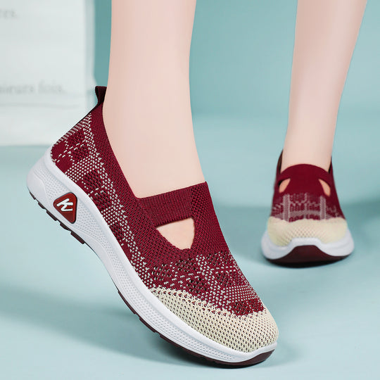 Damen Bequeme Strick-Slide-Sneakers mit elastischer Riemen R&B