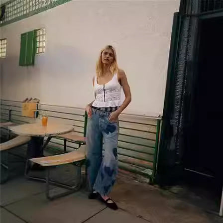 Damen weite Jeans mit Herzen-Details und entspanntem Schnitt R&B