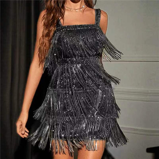 Damen Fransen Kleid mit glänzendem Detail R&B
