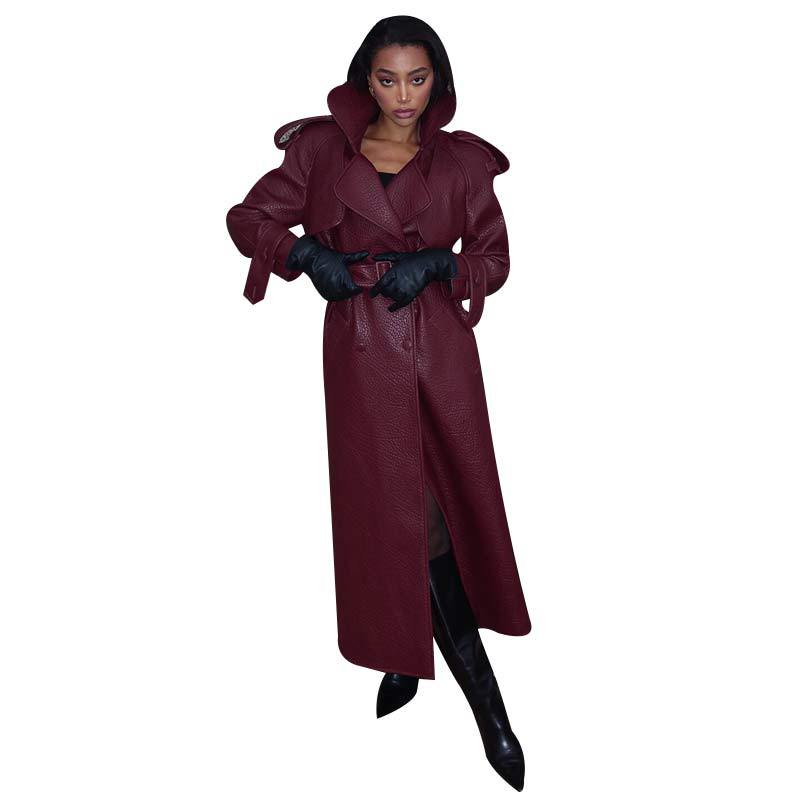 Damen Kunstleder Trenchcoat mit Oberteil und Taillengürtel R&B