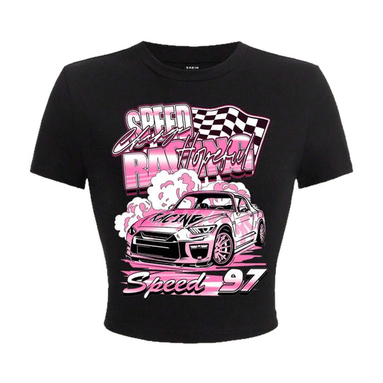 Damen Crop-T-Shirt mit kreativem Aussage-Design R&B