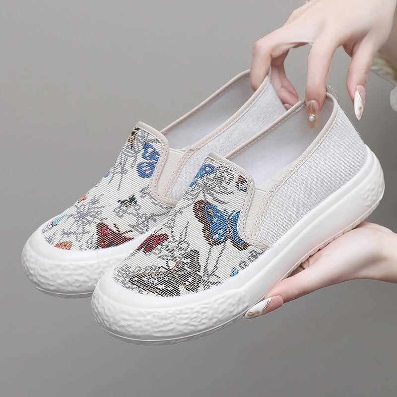 Damen Slip-On Schuhe mit buntem Schmetterlingsmuster und rutschfester Sohle R&B