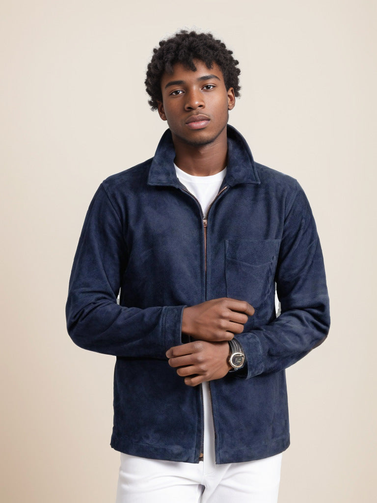 Herren schicke und lässige Wildlederjacke mit Stehkragen R&B