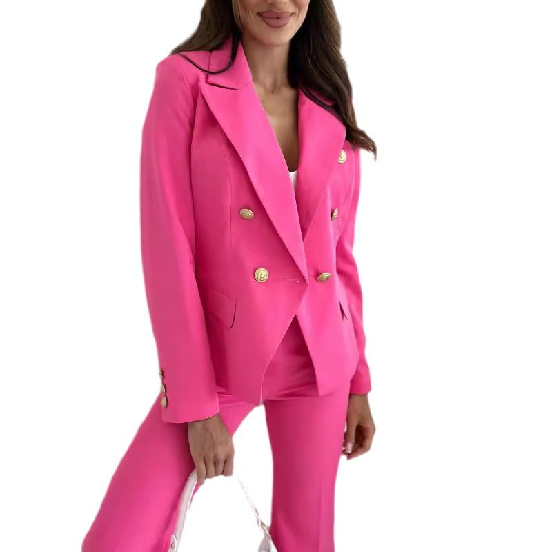 Damen eleganter Blazer-Anzug mit goldenen Knopfdetails R&B