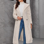 Damen Fluffy Mantel mit Kapuze und Knopfverschluss R&B