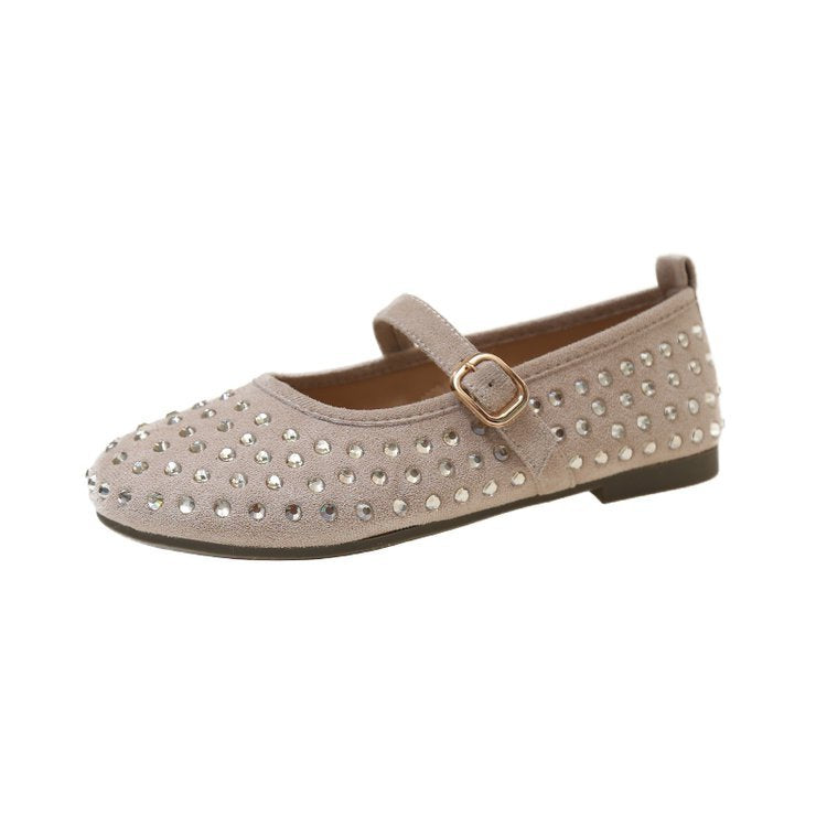 Damen elegante Mary Jane Ballerinas mit dekorativem Riemen und Strassdetails R&B